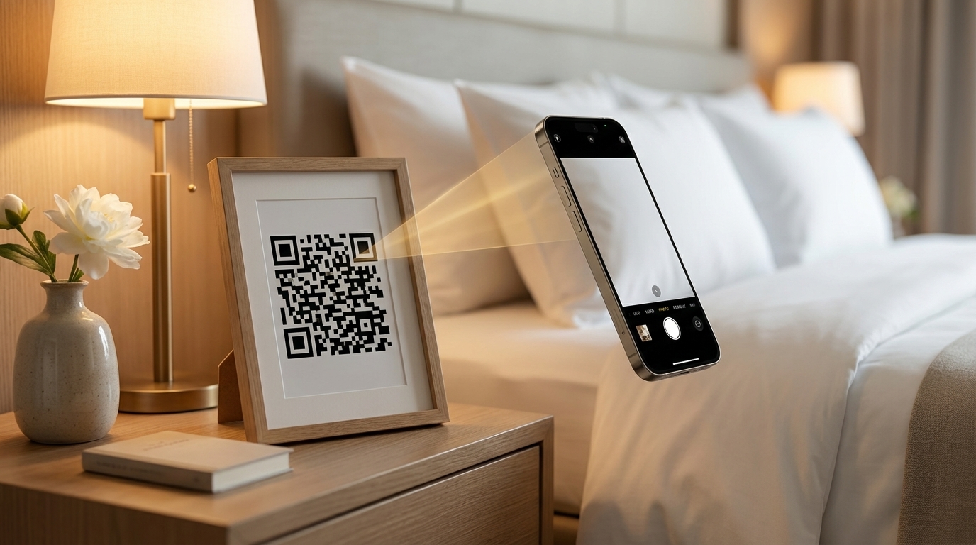 QR code dans un cadre sur table de nuit